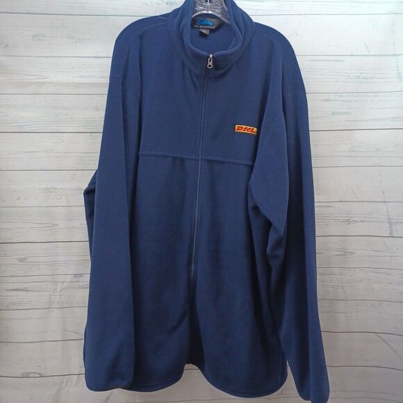 Vtg DHL Mens Sz 3XLT Navy Blue Mock Neck Full Zip Pockets Sweater Jacket